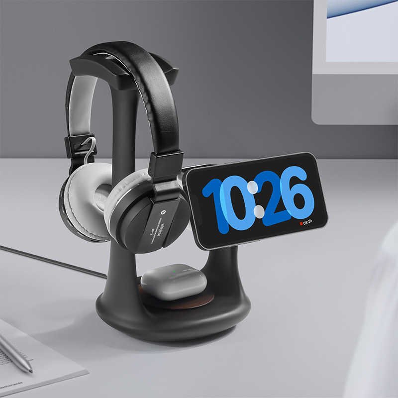 Creative Three-in-one Magnetic Wireless Charging Headphone and Mobile Phone Holder - Image 3